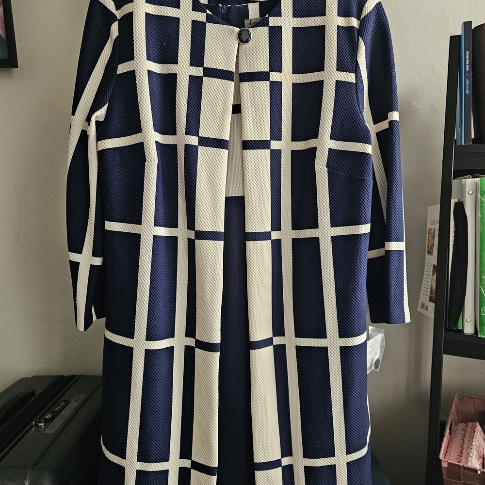Danny & Nicole Navy and White Grid Dress